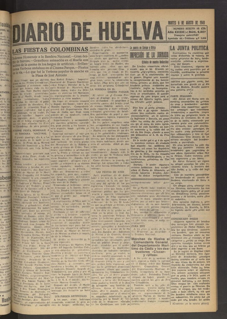 Miniatura de Diario de Huelva : periódico independiente del 6 de agosto de 1940