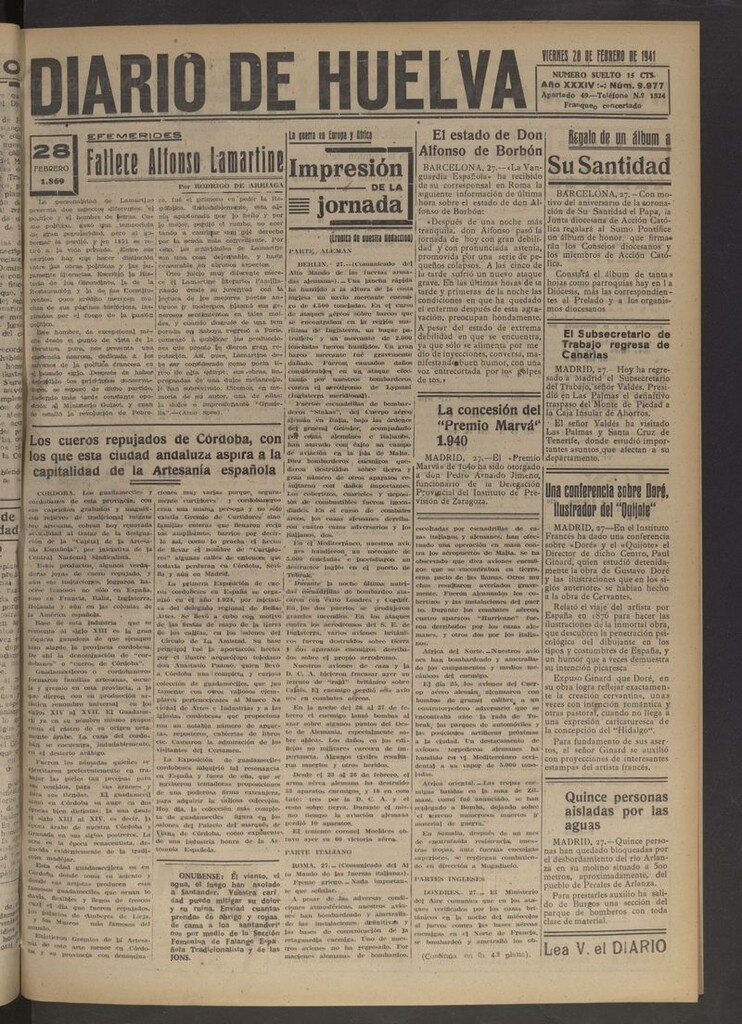 Miniatura de Diario de Huelva : periódico independiente del 28 de febrero de 1941