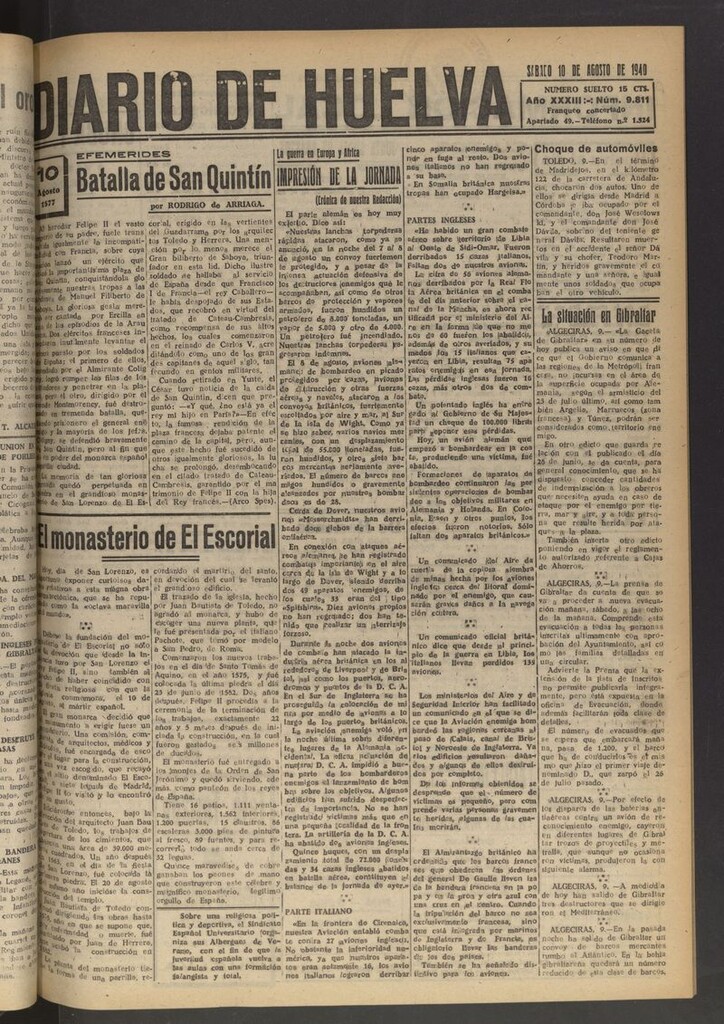 Miniatura de Diario de Huelva : periódico independiente del 10 de agosto de 1940