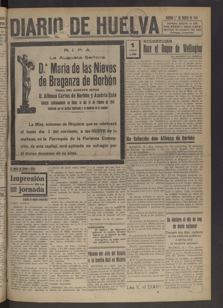 Miniatura de Diario de Huelva : periódico independiente del 1 de marzo de 1941