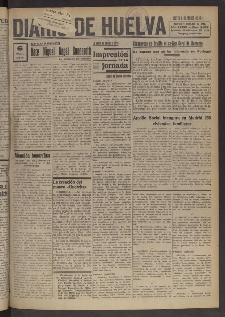 Miniatura de Diario de Huelva : periódico independiente del 6 de marzo de 1941
