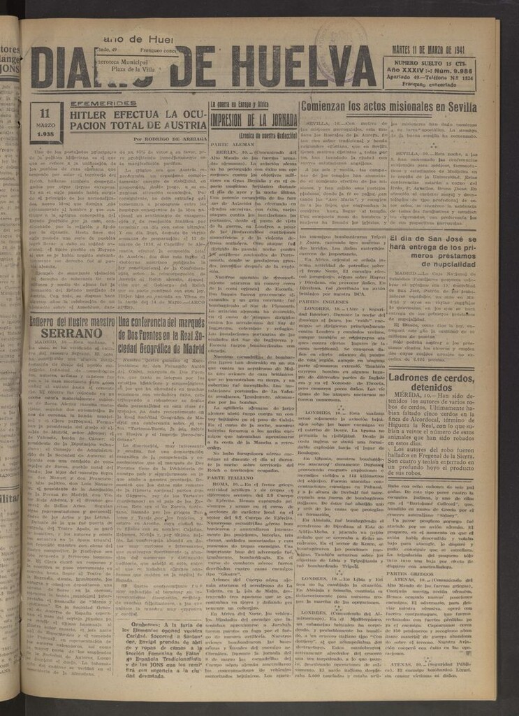 Miniatura de Diario de Huelva : periódico independiente del 11 de marzo de 1941