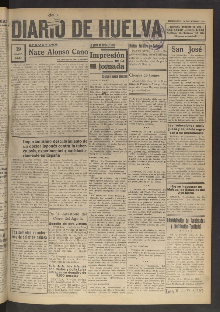 Miniatura de Diario de Huelva : periódico independiente del 19 de marzo de 1941
