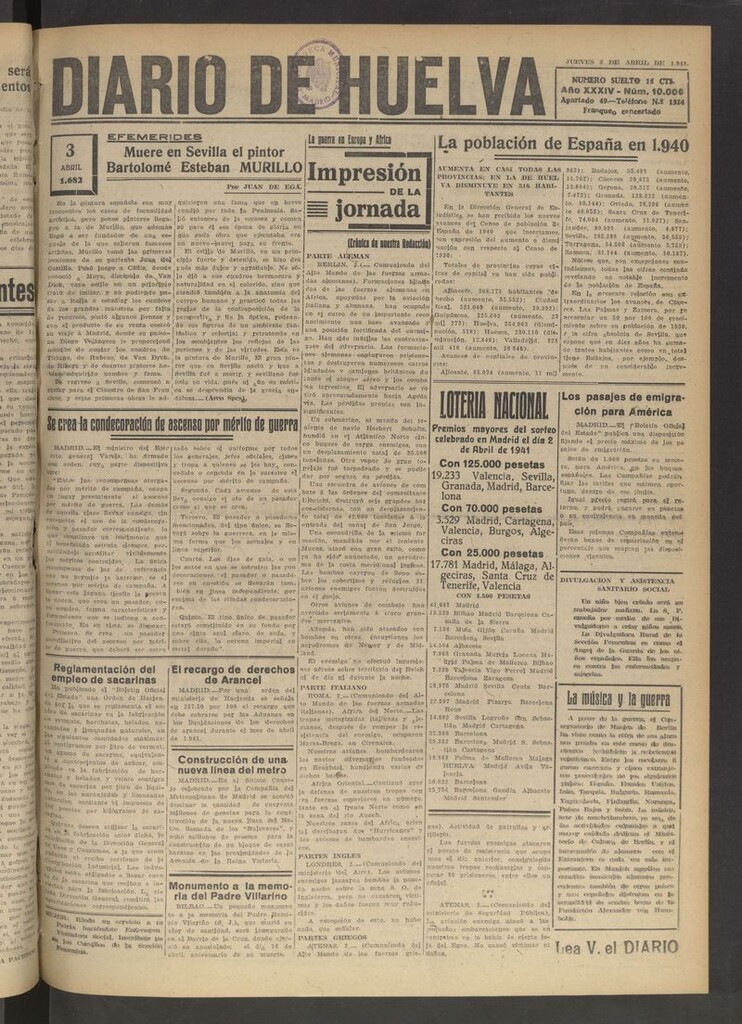 Miniatura de Diario de Huelva : periódico independiente del 3 de abril de 1941