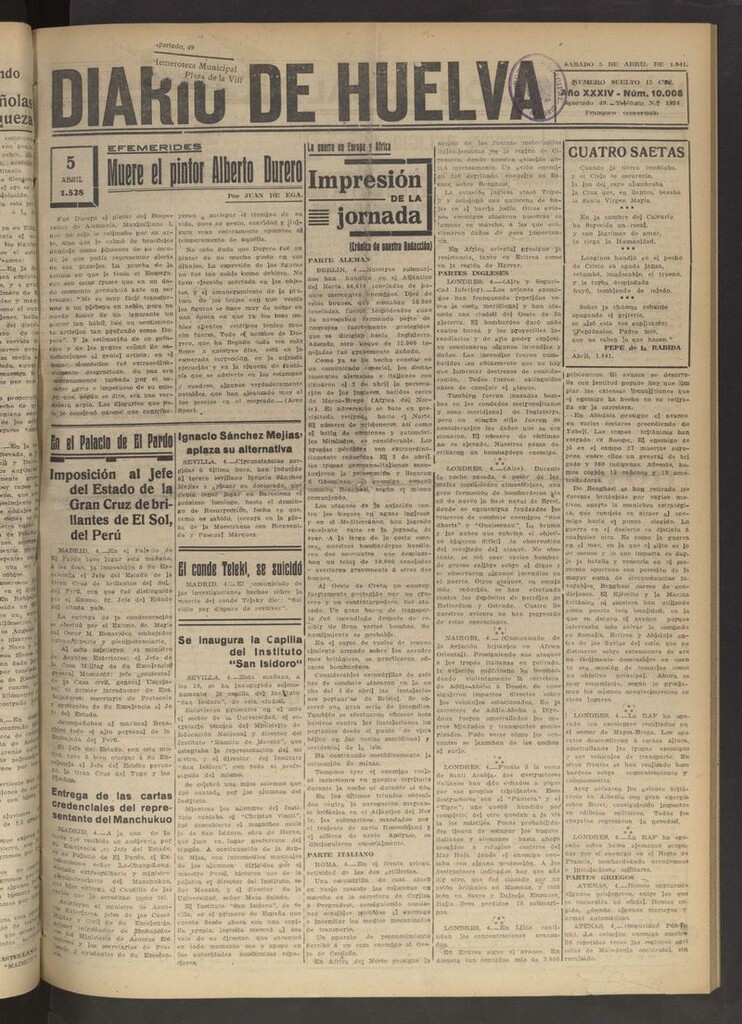 Miniatura de Diario de Huelva : periódico independiente del 5 de abril de 1941