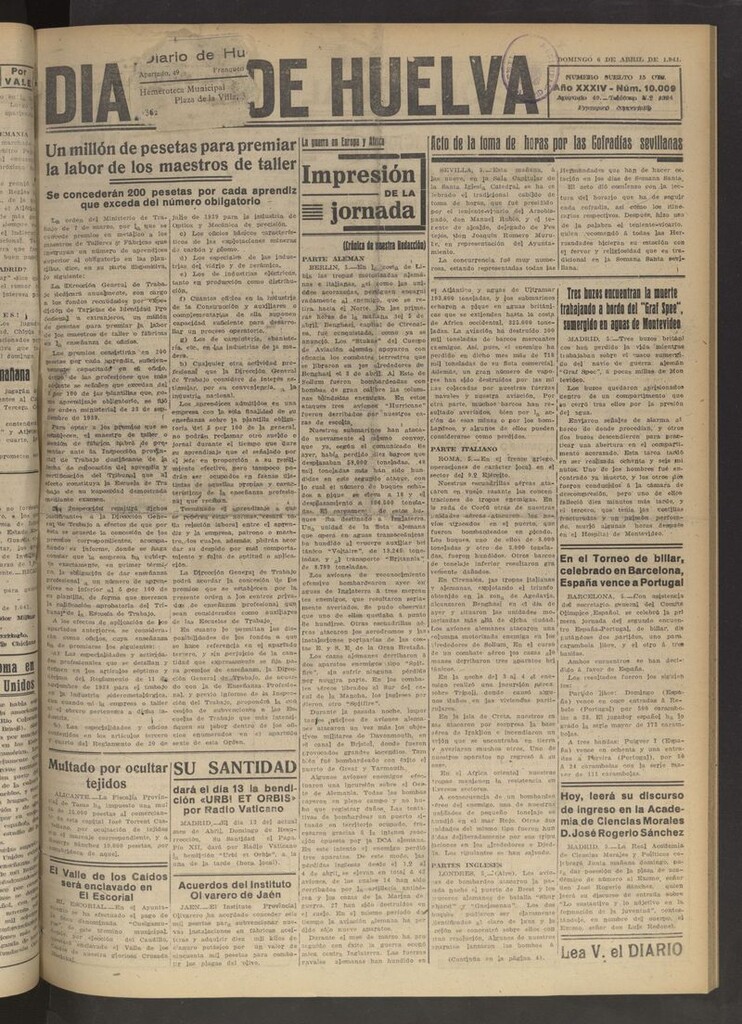 Miniatura de Diario de Huelva : periódico independiente del 6 de abril de 1941