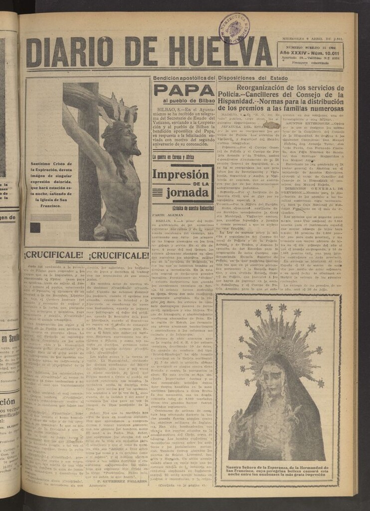Miniatura de Diario de Huelva : periódico independiente del 9 de abril de 1941
