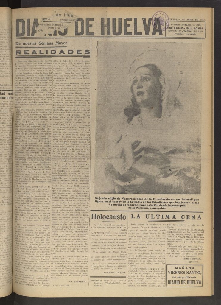 Miniatura de Diario de Huelva : periódico independiente del 10 de abril de 1941