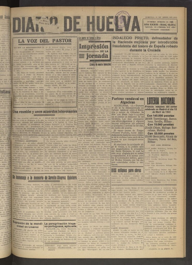 Miniatura de Diario de Huelva : periódico independiente del 13 de abril de 1941