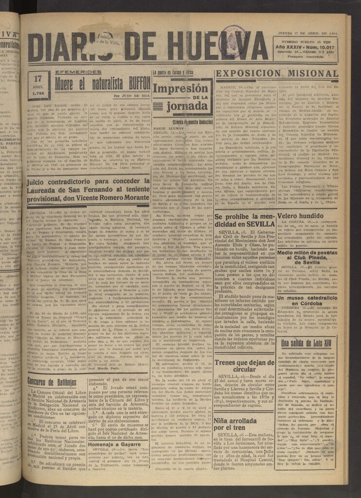 Miniatura de Diario de Huelva : periódico independiente del 17 de abril de 1941