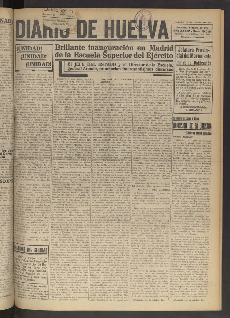 Miniatura de Diario de Huelva : periódico independiente del 19 de abril de 1941