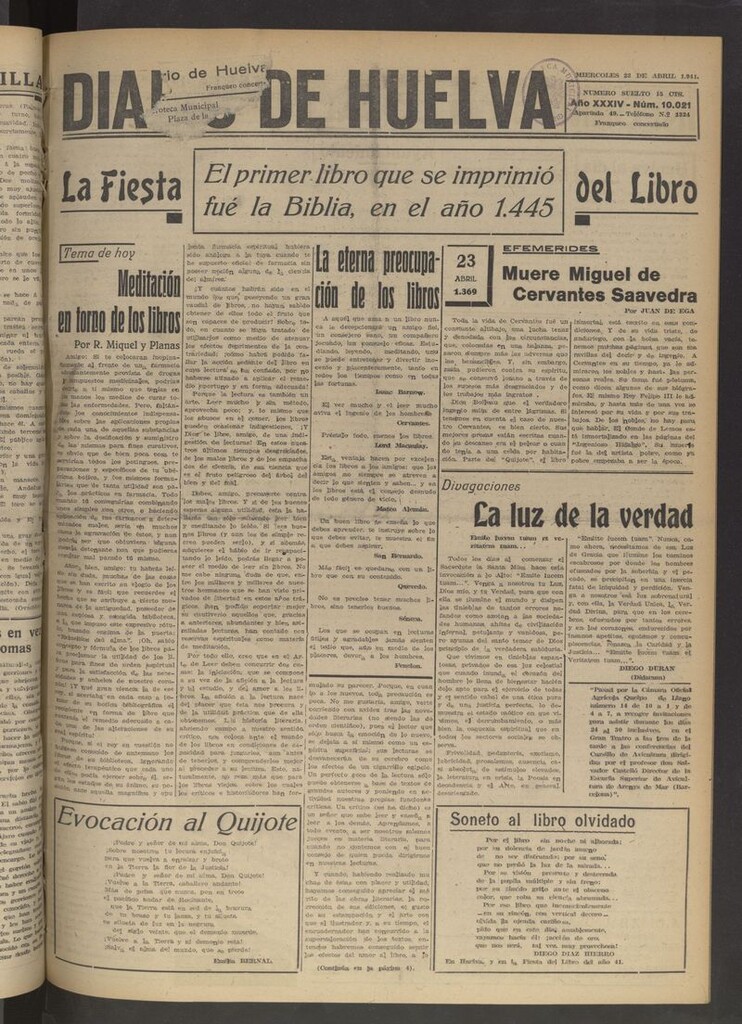 Miniatura de Diario de Huelva : periódico independiente del 23 de abril de 1941