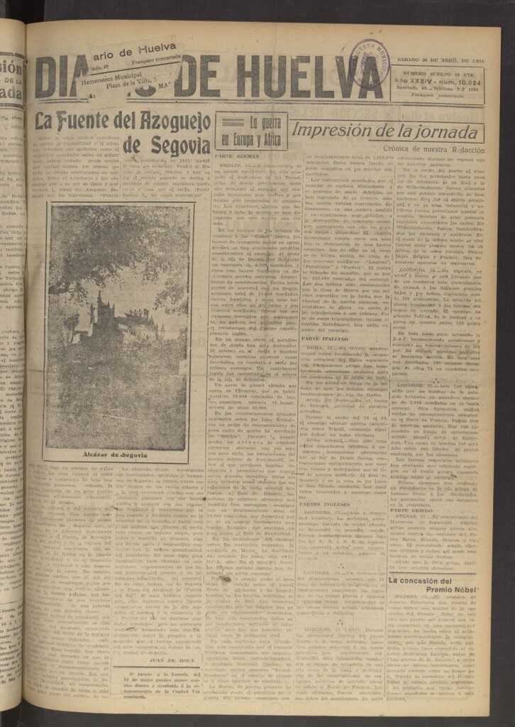 Miniatura de Diario de Huelva : periódico independiente del 26 de abril de 1941