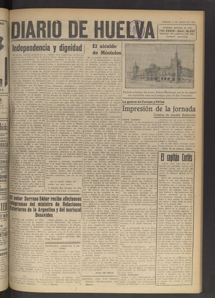 Miniatura de Diario de Huelva : periódico independiente del 2 de mayo de 1941