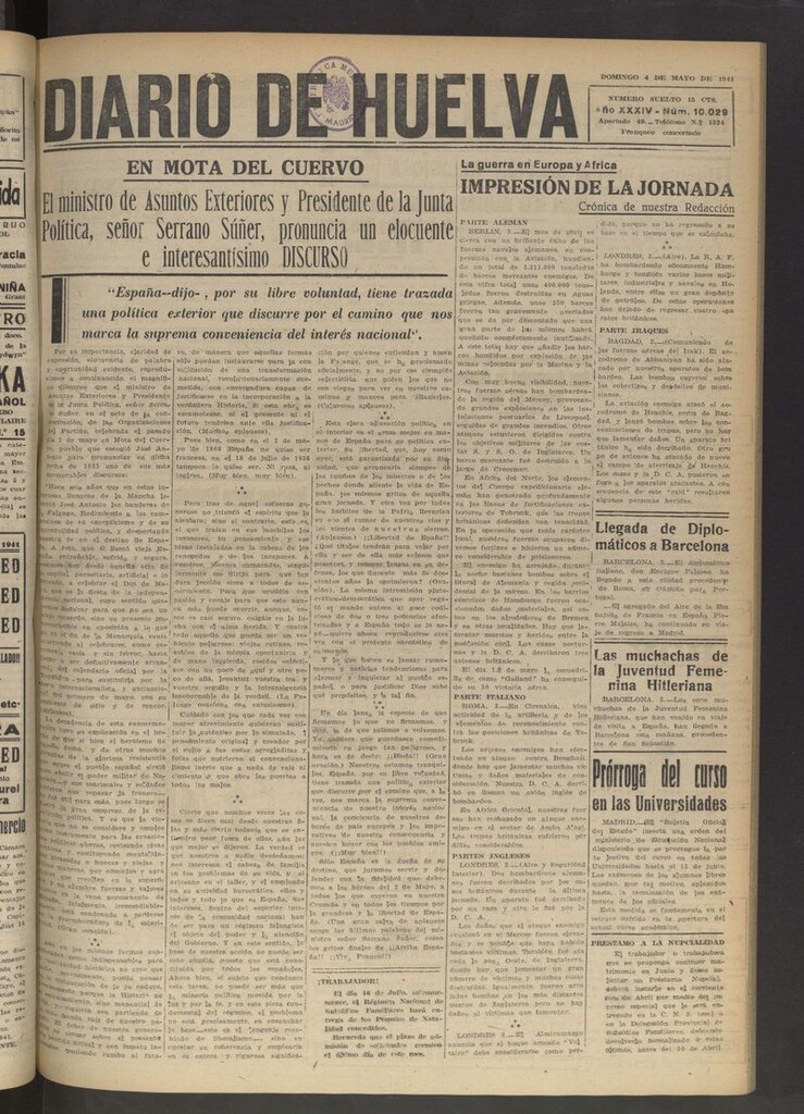 Miniatura de Diario de Huelva : periódico independiente del 4 de mayo de 1941