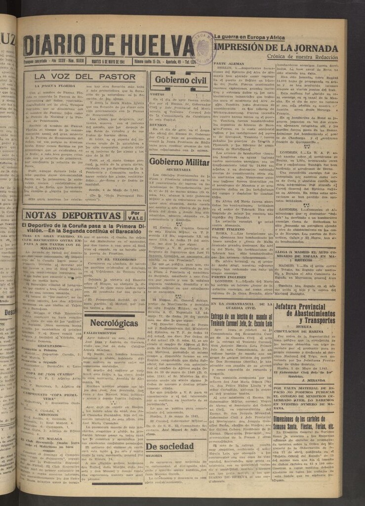 Miniatura de Diario de Huelva : periódico independiente del 6 de mayo de 1941