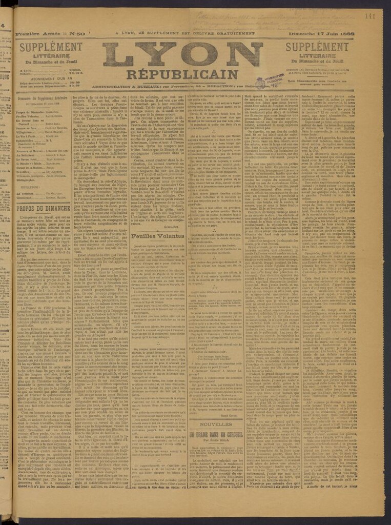 Miniatura de Lyon Républicain: supplément littéraire du dimanche et du jeudi del 17 de junio de 1888