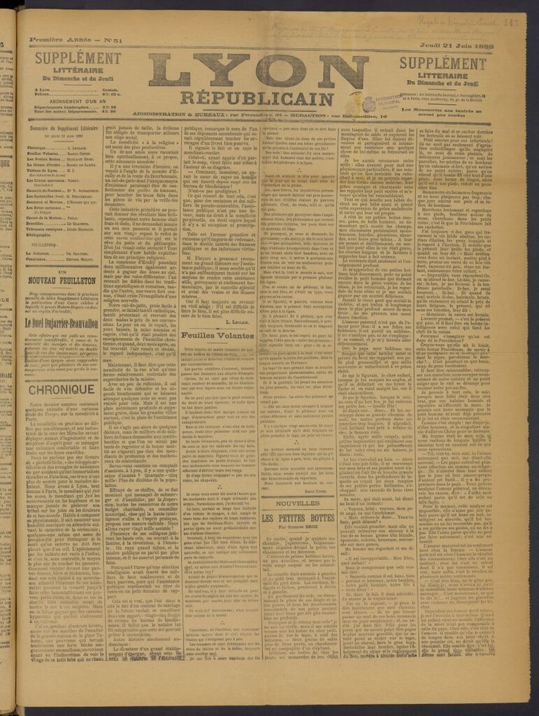 Miniatura de Lyon Républicain: supplément littéraire du dimanche et du jeudi del 21 de junio de 1888