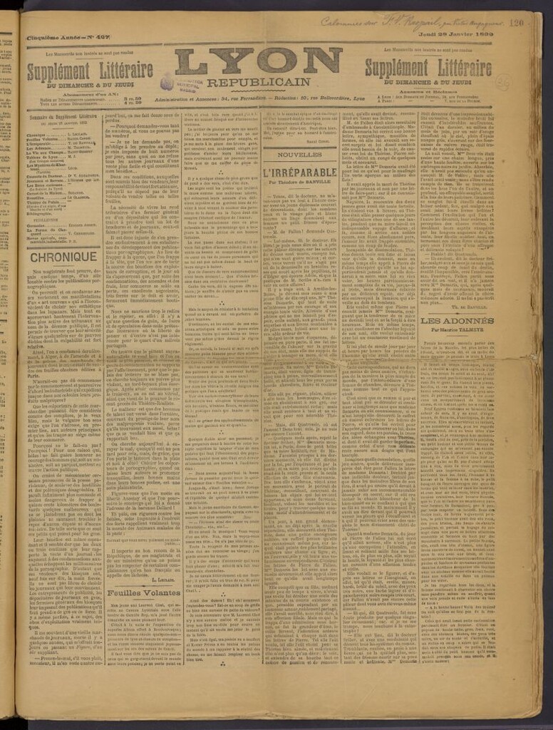 Miniatura de Lyon Républicain: supplément littéraire du dimanche et du jeudi del 28 de enero de 1892
