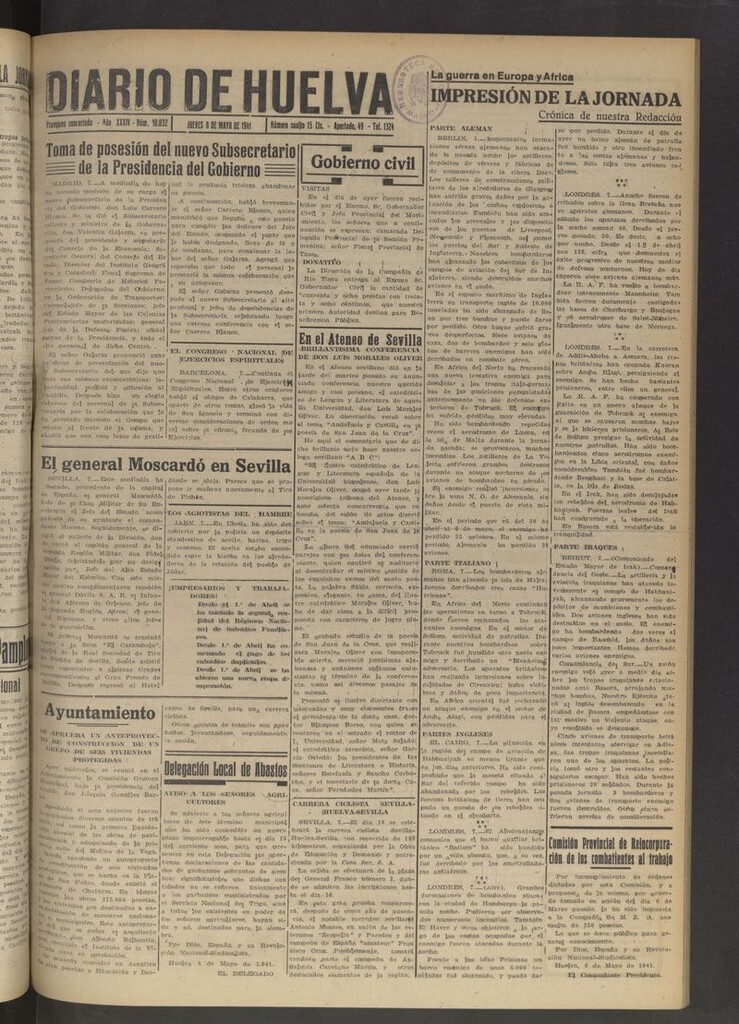 Miniatura de Diario de Huelva : periódico independiente del 8 de mayo de 1941