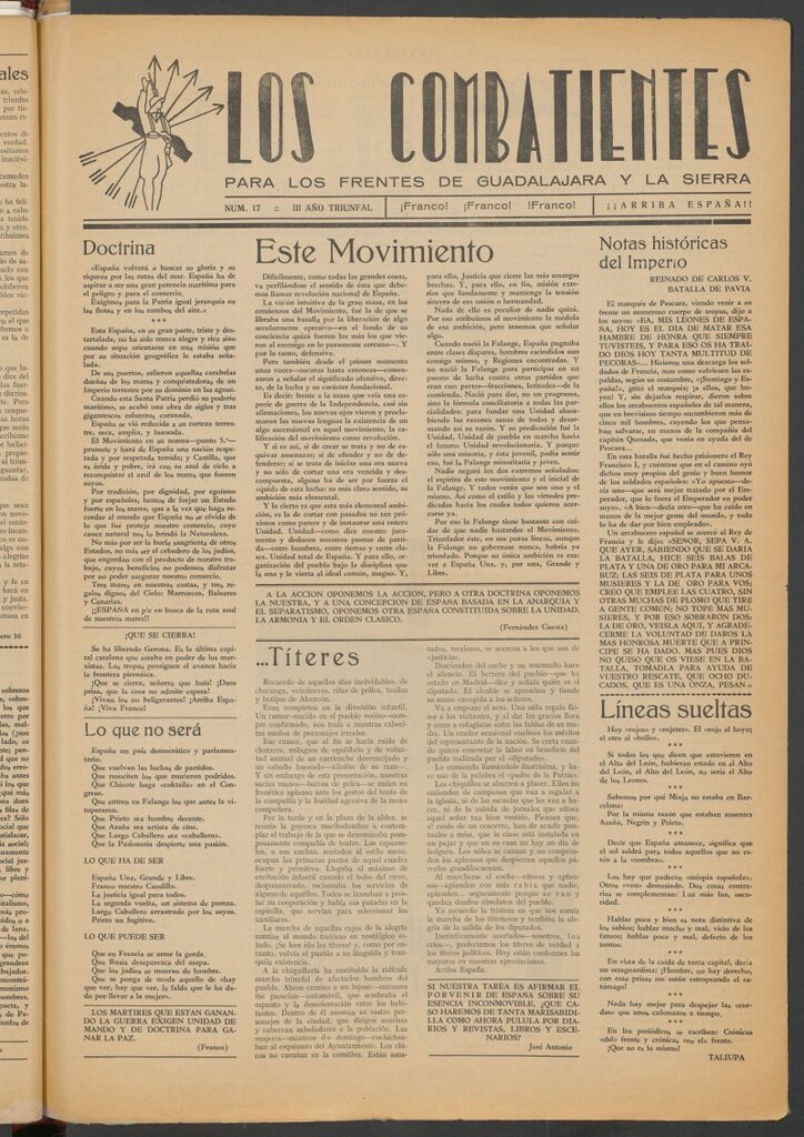 Miniatura de Los combatientes : hoja de los frentes de Guadalajara y la sierra. Nº 17