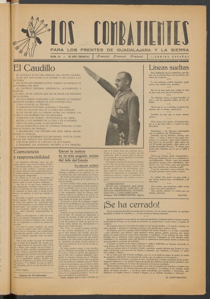 Miniatura de Los combatientes : hoja de los frentes de Guadalajara y la sierra. Nº 18