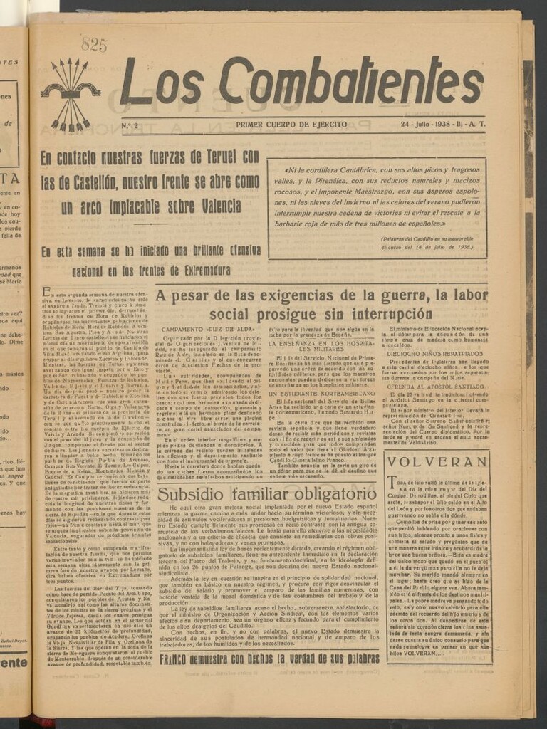 Miniatura de Los combatientes : Primer Cuerpo de Ejército del 24 de julio de 1938