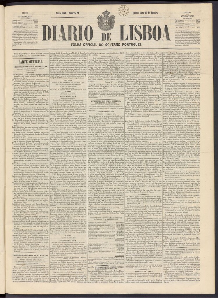 Miniatura de Diário de Lisboa : folha official do goberno portugues del 26 de enero de 1860, nº 21