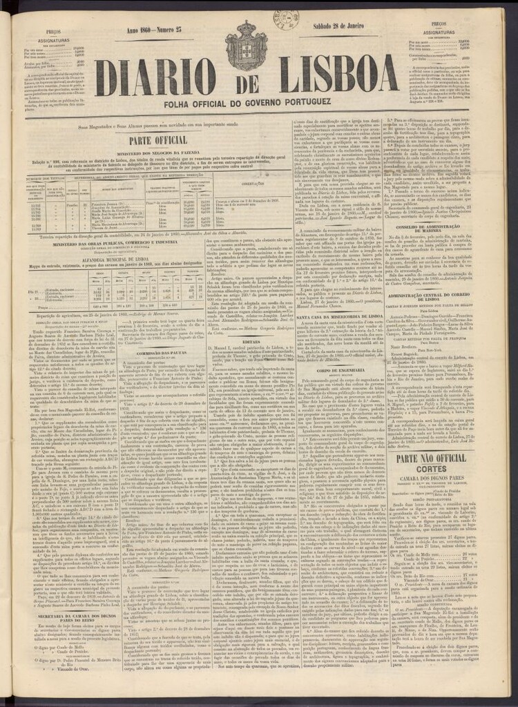Miniatura de Diário de Lisboa : folha official do goberno portugues del 28 de enero de 1860, nº 23