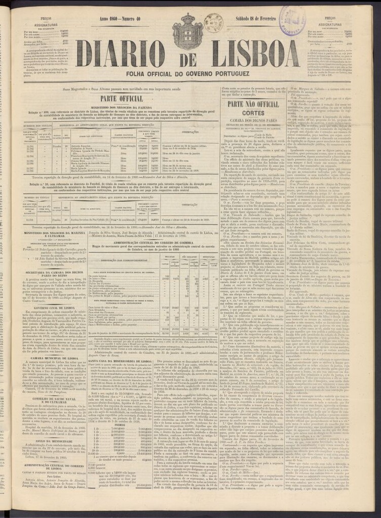 Miniatura de Diário de Lisboa : folha official do goberno portugues del 18 de febrero de 1860, nº 10