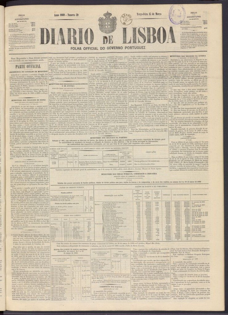 Miniatura de Diário de Lisboa : folha official do goberno portugues del 13 de marzo de 1860, nº 59