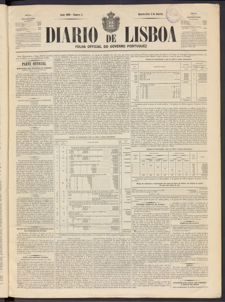 Miniatura de Diário de Lisboa : folha official do goberno portugues del 4 de enero de 1860, nº 3