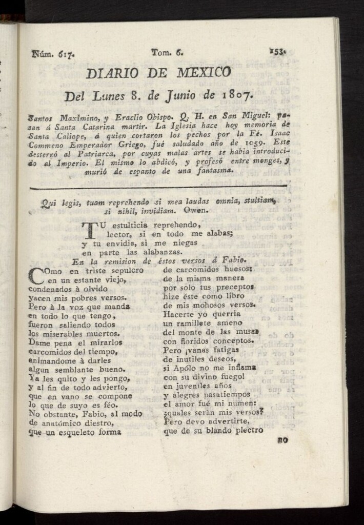 Miniatura de Diario de México del 8 de junio de 1807, nº 617