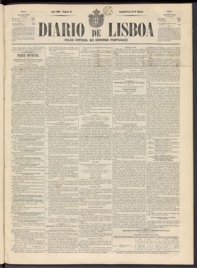 Miniatura de Diário de Lisboa : folha official do goberno portugues del 23 de enero de 1860, nº 18