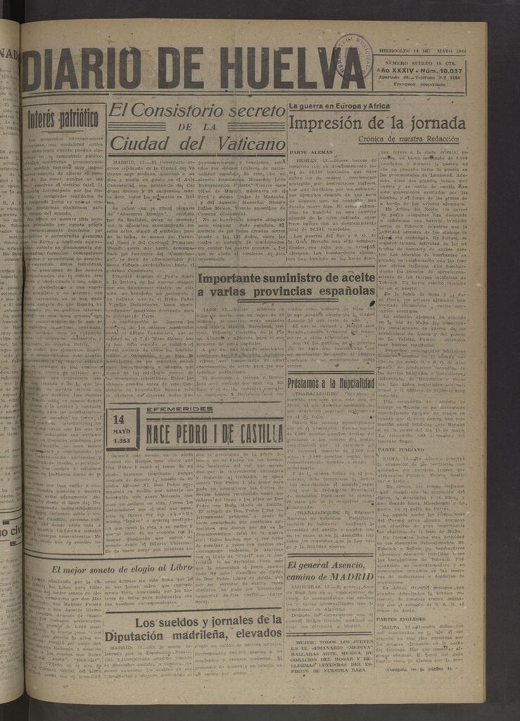Miniatura de Diario de Huelva : periódico independiente del 14 de mayo de 1941