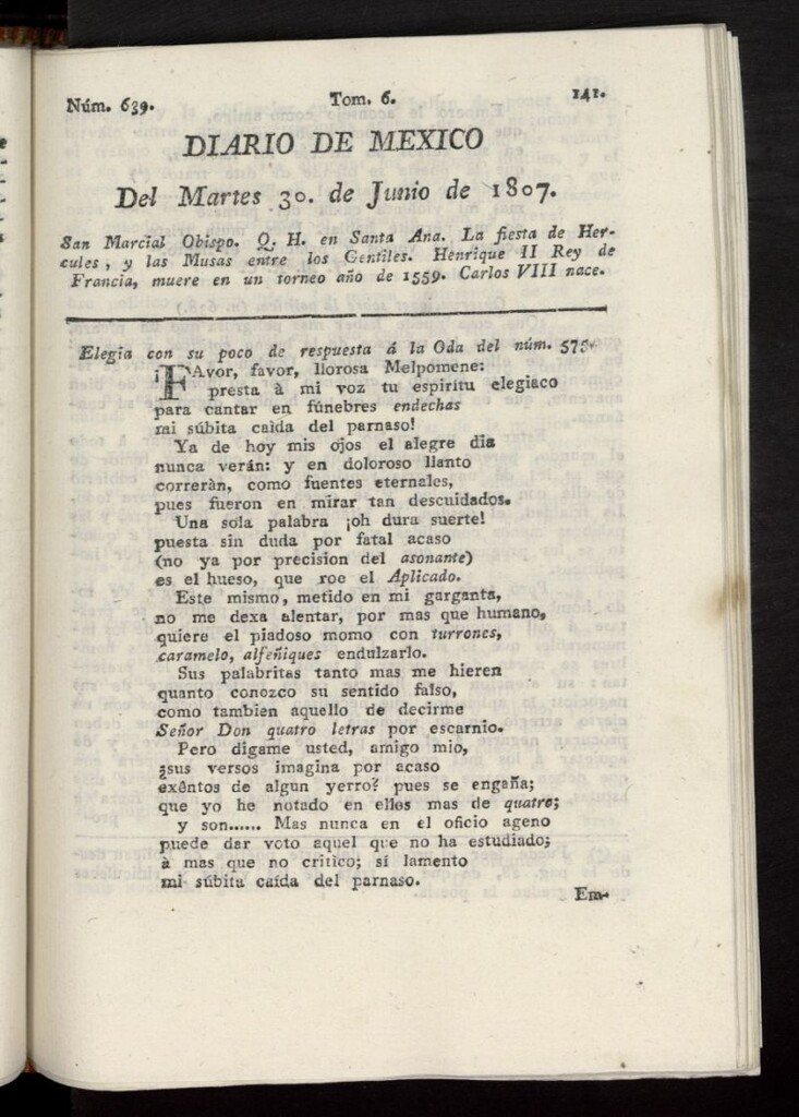 Miniatura de Diario de México del 30 de junio de 1807, nº 639