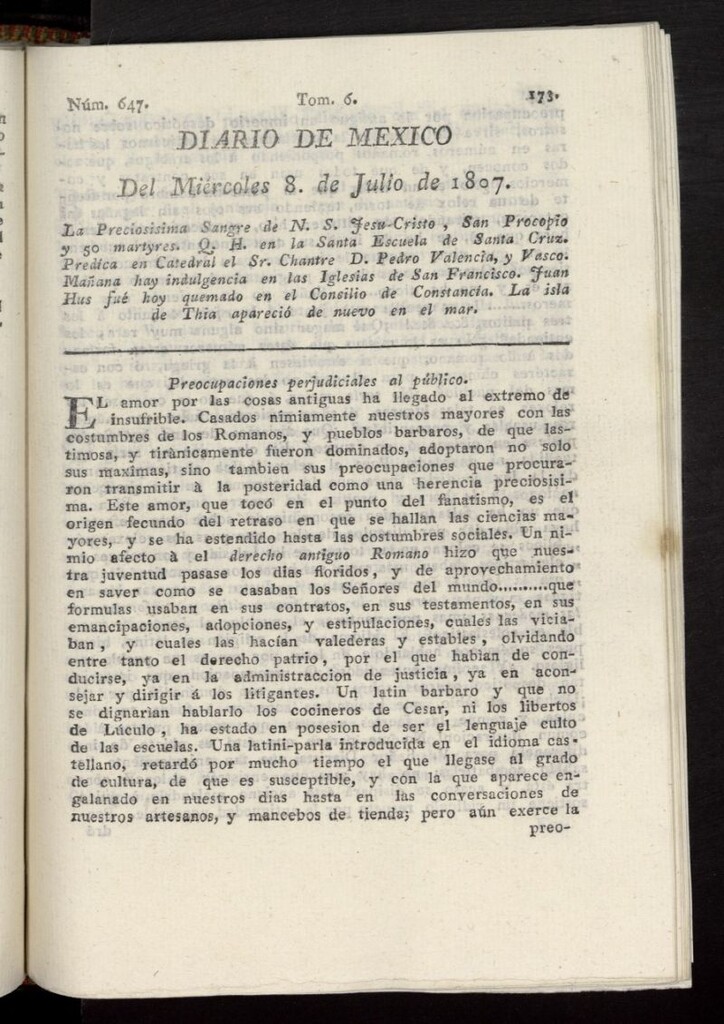 Miniatura de Diario de México del 8 de julio de 1807, nº 647