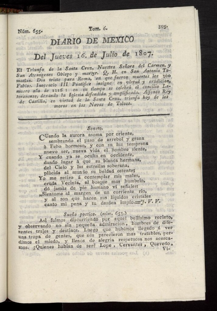 Miniatura de Diario de México del 16 de julio de 1807, nº 655