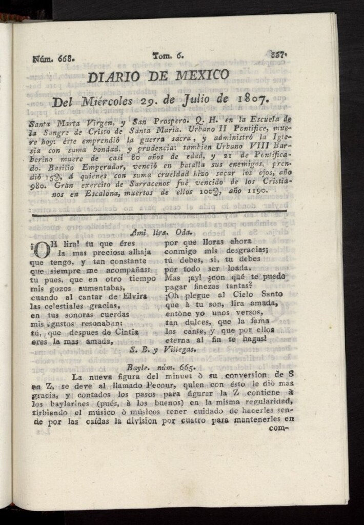 Miniatura de Diario de México del 29 de julio de 1807, nº 668