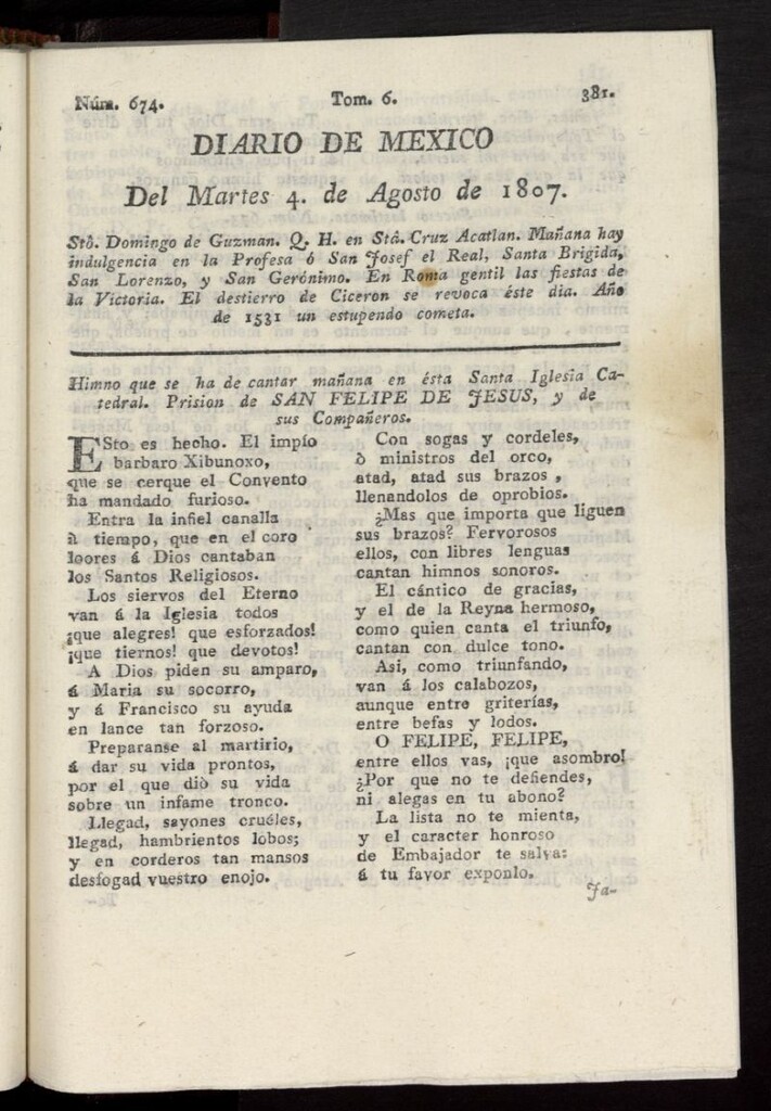 Miniatura de Diario de México del 4 de agosto de 1807, nº 674