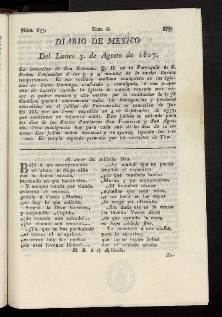 Miniatura de Diario de México del 3 de agosto de 1807, nº 673