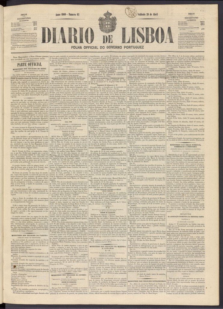 Miniatura de Diário de Lisboa : folha official do goberno portugues del 28 de abril de 1860, nº 97