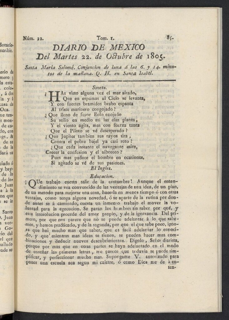 Miniatura de Diario de México del 22 de octubre de 1805, nº 22