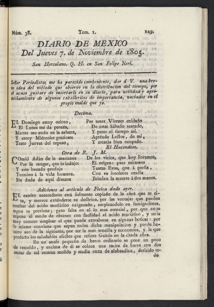 Miniatura de Diario de México del 7 de noviembre de 1805, nº 38