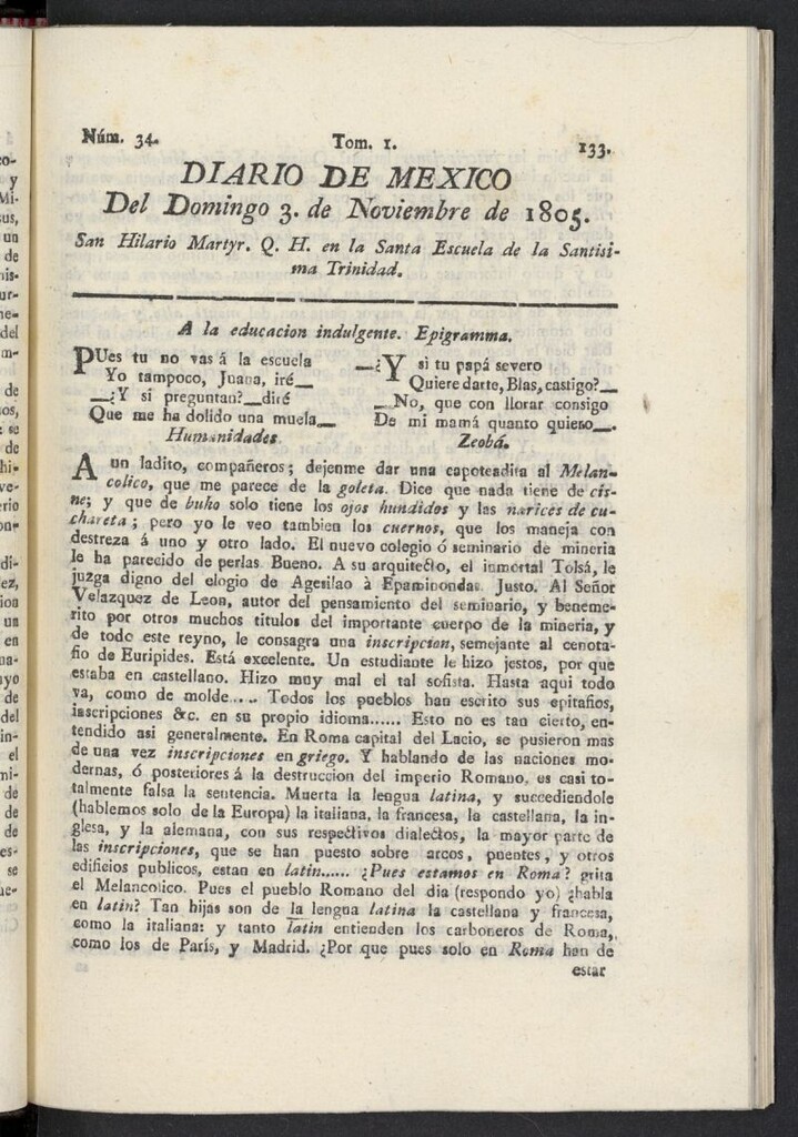 Miniatura de Diario de México del 3 de noviembre de 1805, nº 34