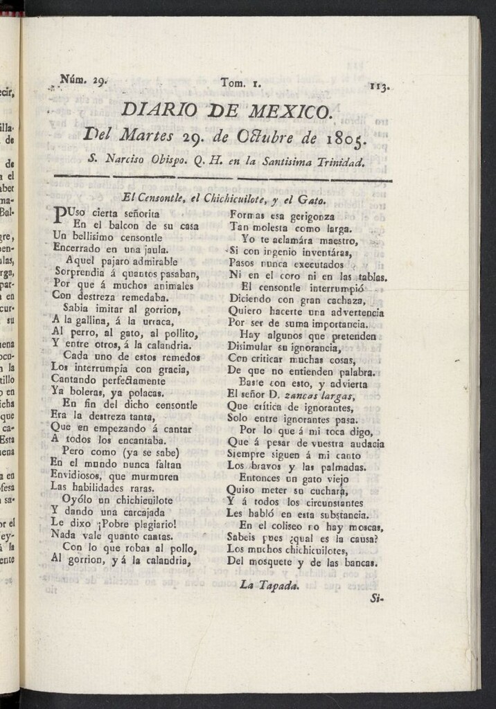 Miniatura de Diario de México del 29 de octubre de 1805, nº 29