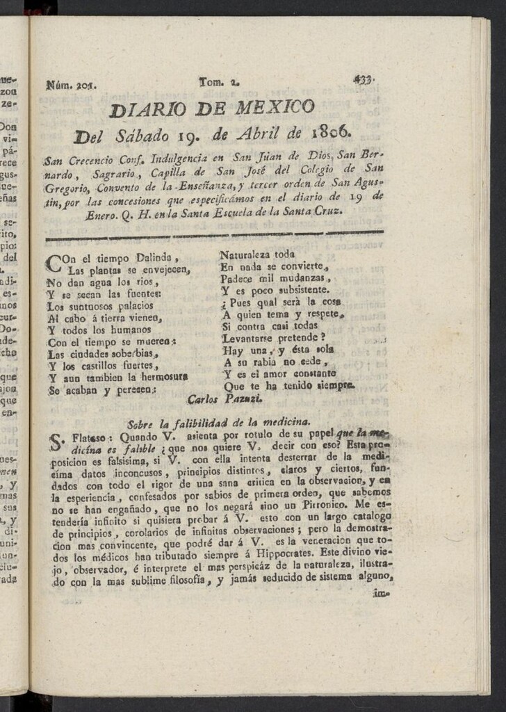Miniatura de Diario de México del 19 de abril de 1806, nº 201