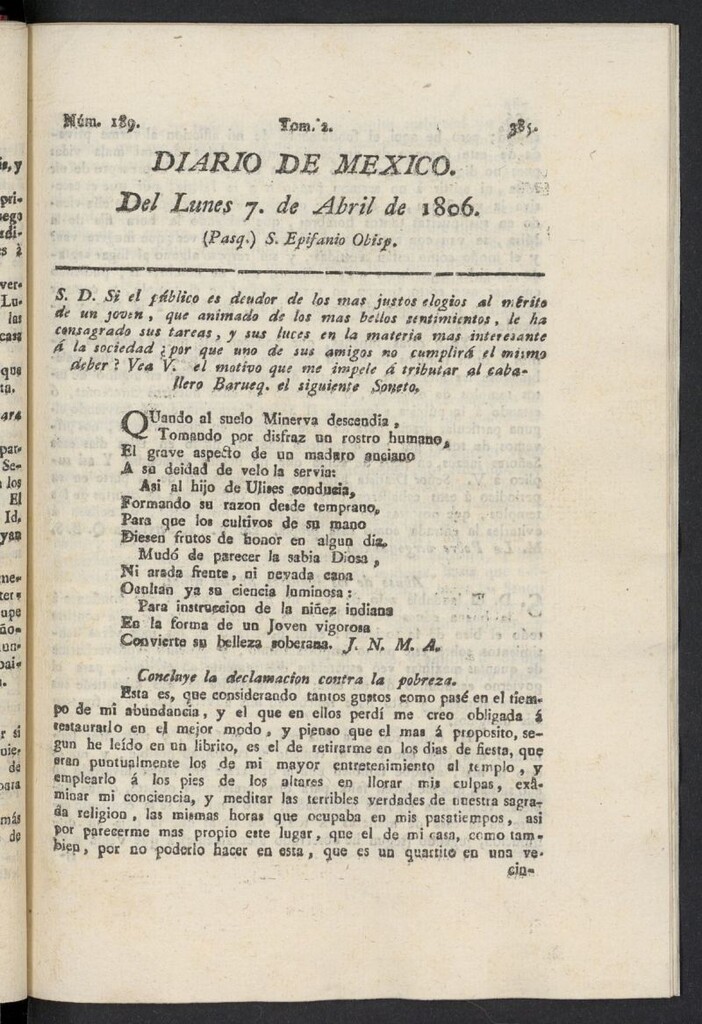 Miniatura de Diario de México del 7 de abril de 1806, nº 189