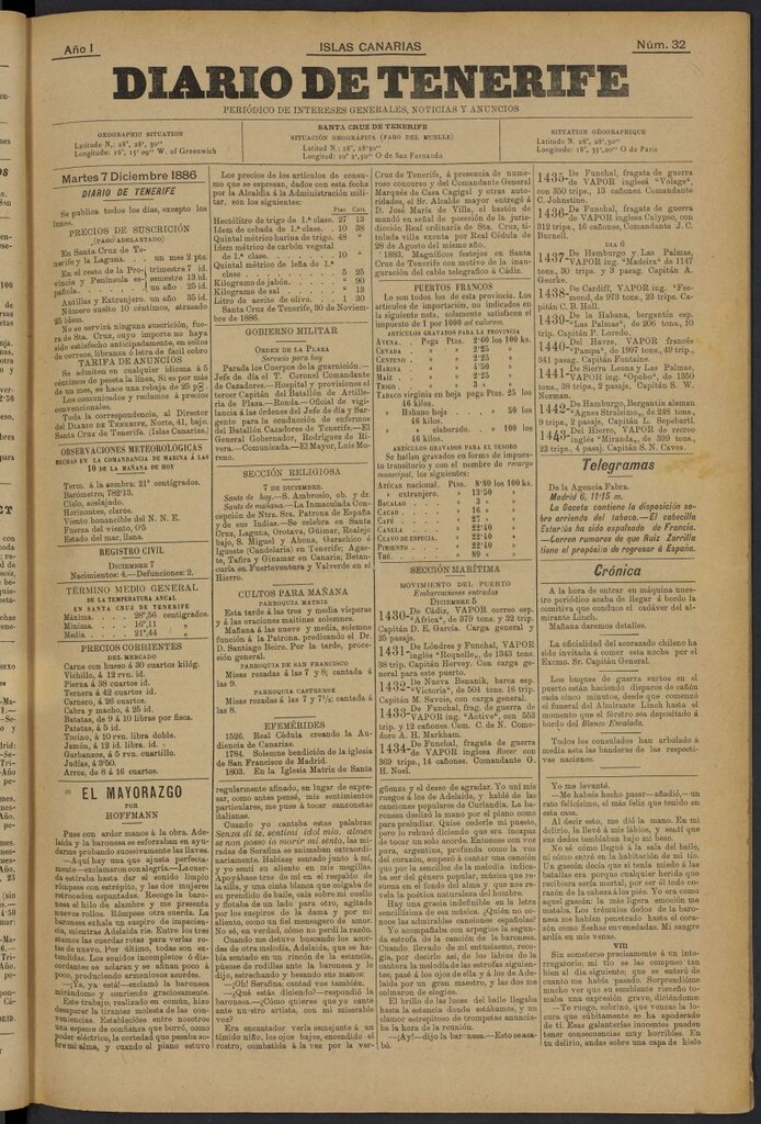 Miniatura de Diario de Tenerife del 7 de diciembre de 1886, nº 32
