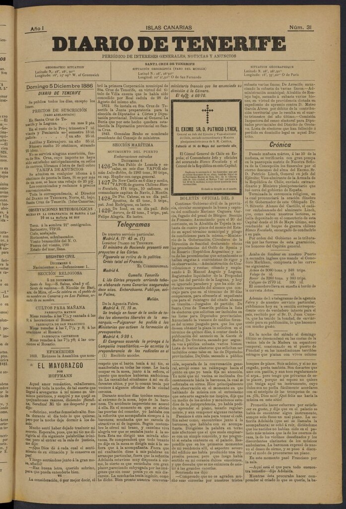 Miniatura de Diario de Tenerife del 5 de diciembre de 1886, nº 31